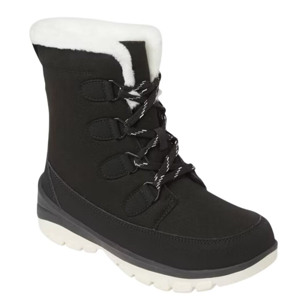Universal Thread Womens Corie Winter Boots US 7 Black Leather Waterproof NIB